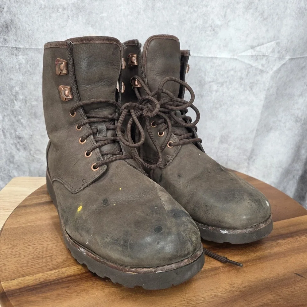 Ugg Snow‎ Boots Mens 10 Hannen Brown Leather Waterproof Shearling Lined Outdoor*
